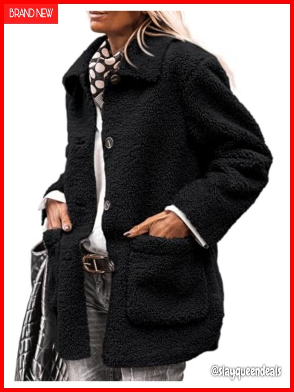 Faux Fur Sherpa Fleece Coat Button Down Winter Jacket